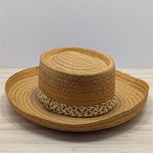 Vintage Italian Straw Hat Genuine Milan Braided Band Countryside Vineyard